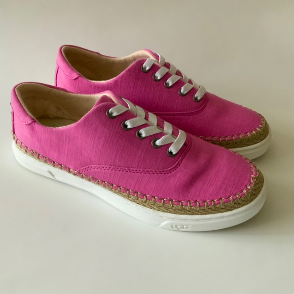 UGG AUSTRALIA EYAN II PINK AZALEA CANVAS BOAT STYLE SNEAKERS Trainers Flat Shoes - Picture 9 of 16